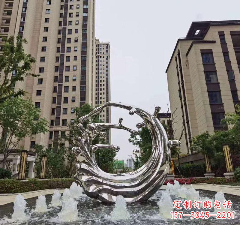温州不锈钢海浪喷泉雕塑精美雕刻,灿烂绚烂