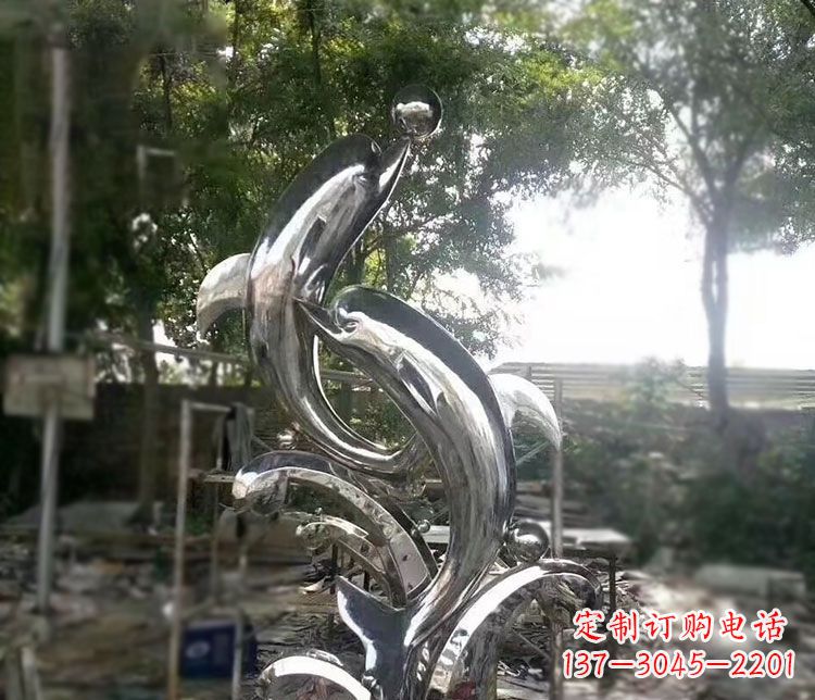 温州不锈钢海豚顶球雕塑