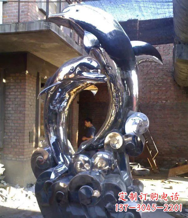 温州不锈钢海豚动物雕塑 (3)