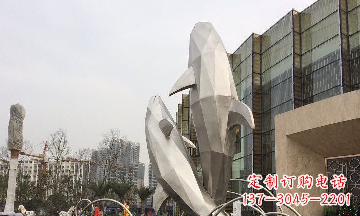 温州不锈钢海豚喷泉雕塑 (2)