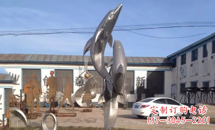 温州不锈钢海豚嬉戏雕塑 (2)