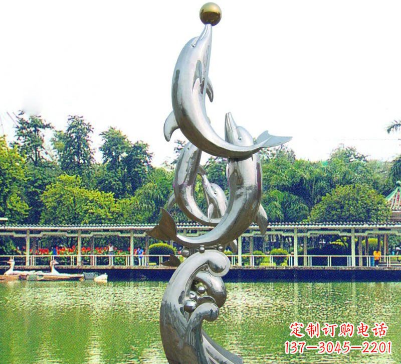温州不锈钢海豚戏球动物雕塑