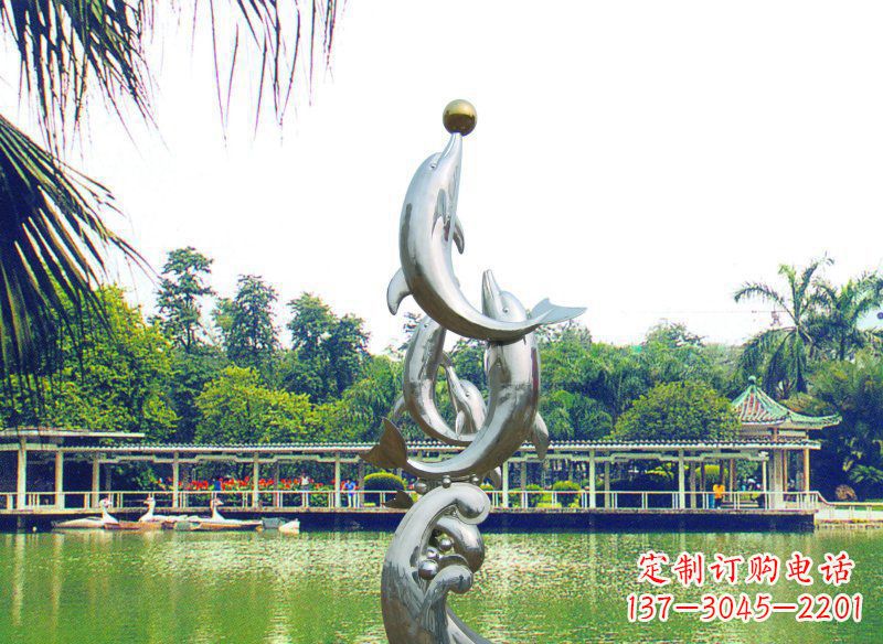 温州不锈钢海豚戏球公园雕塑