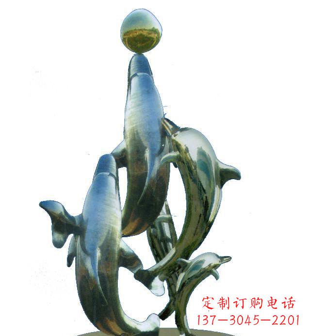 温州不锈钢海豚戏球校园雕塑 (2)
