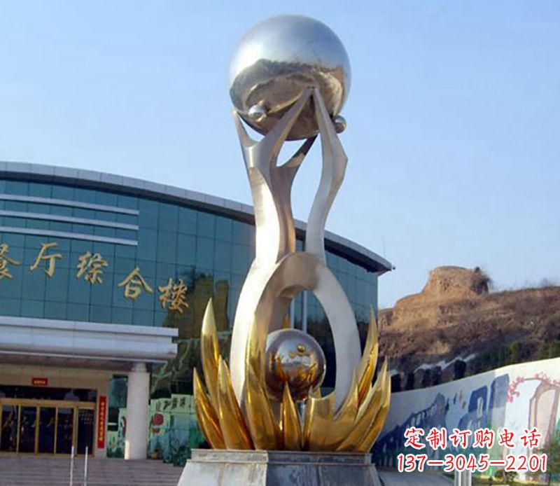 温州不锈钢荷叶托球企业雕塑