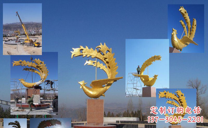 温州不锈钢金色的凤凰广场雕塑