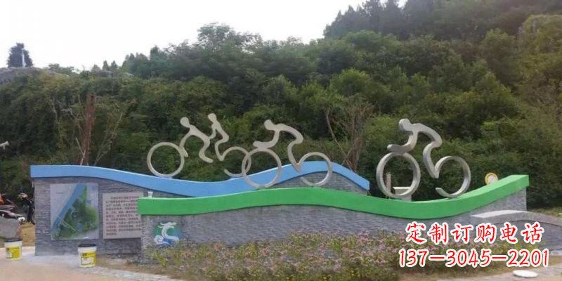 温州不锈钢景区抽象骑自行车人物雕塑