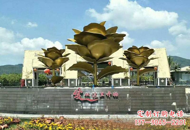 温州不锈钢玫瑰雕塑美丽的艺术品