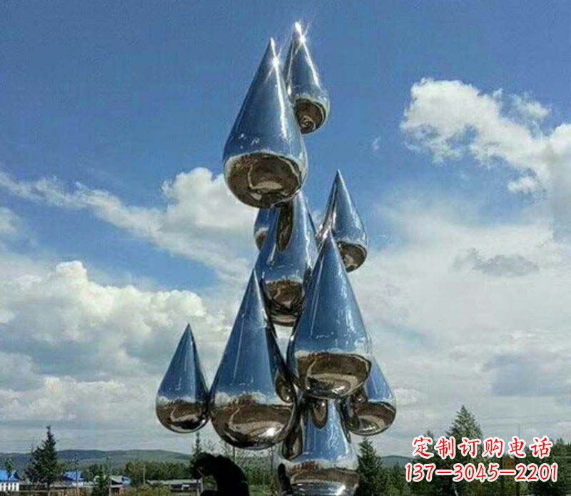温州不锈钢镜面大型水滴雕塑——艺术精美、精致优雅