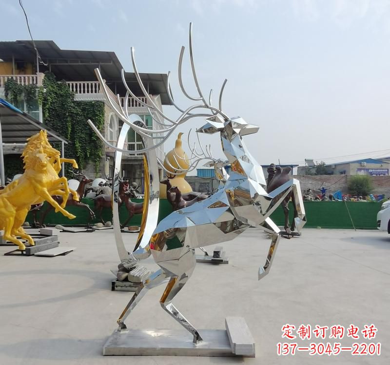 温州精美不锈钢镜面动物鹿雕塑