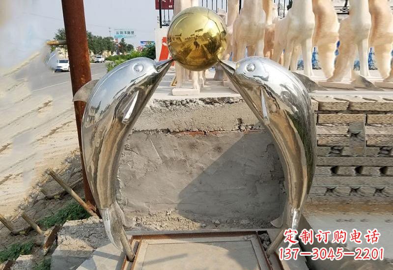 温州不锈钢海豚顶球雕塑