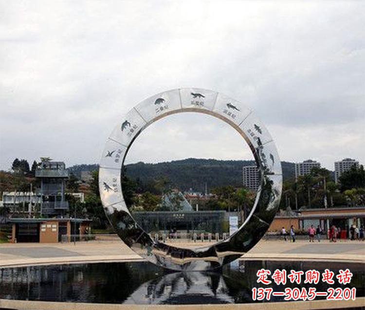 温州不锈钢恐龙浮雕圆环雕塑