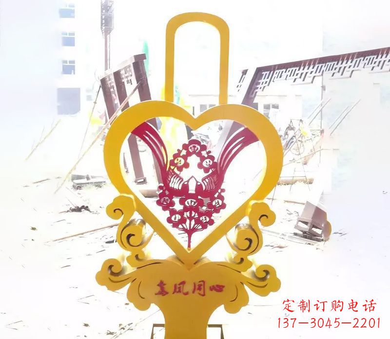 温州不锈钢龙凤同心雕塑精美雕刻传递着浓浓爱意
