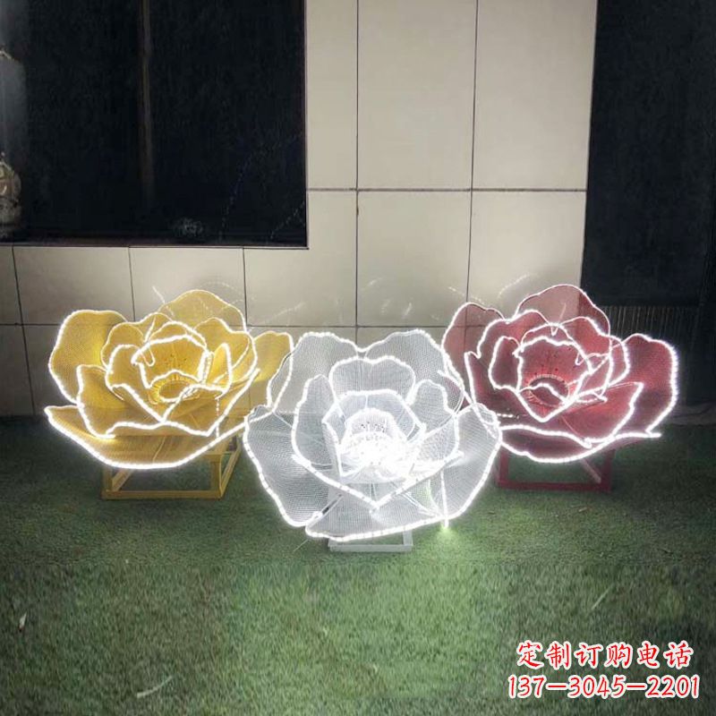 温州精美不锈钢玫瑰花灯光雕塑
