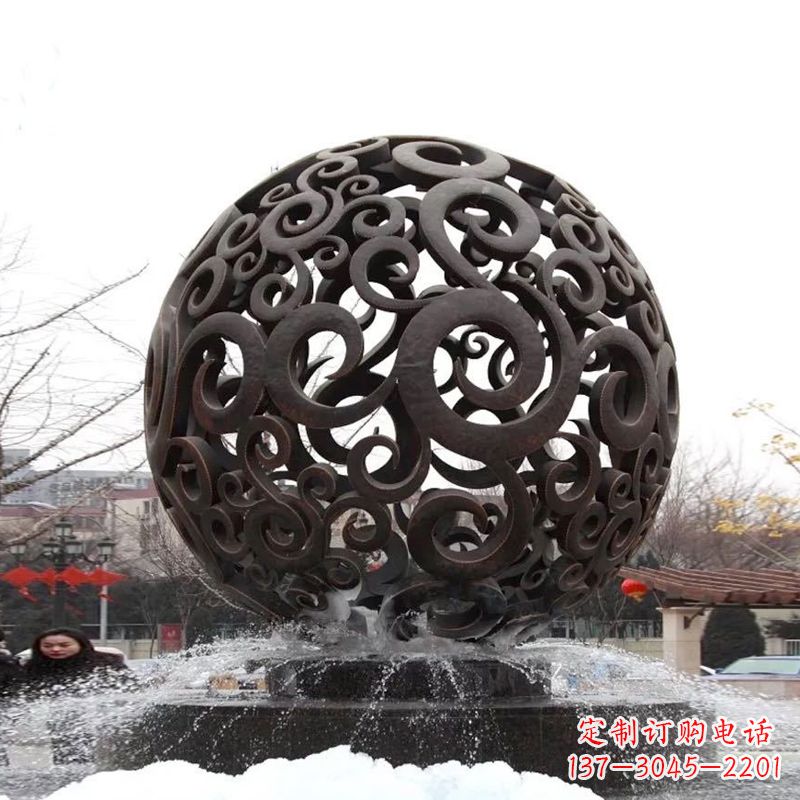 温州不锈钢镂空球水景喷泉景观雕塑