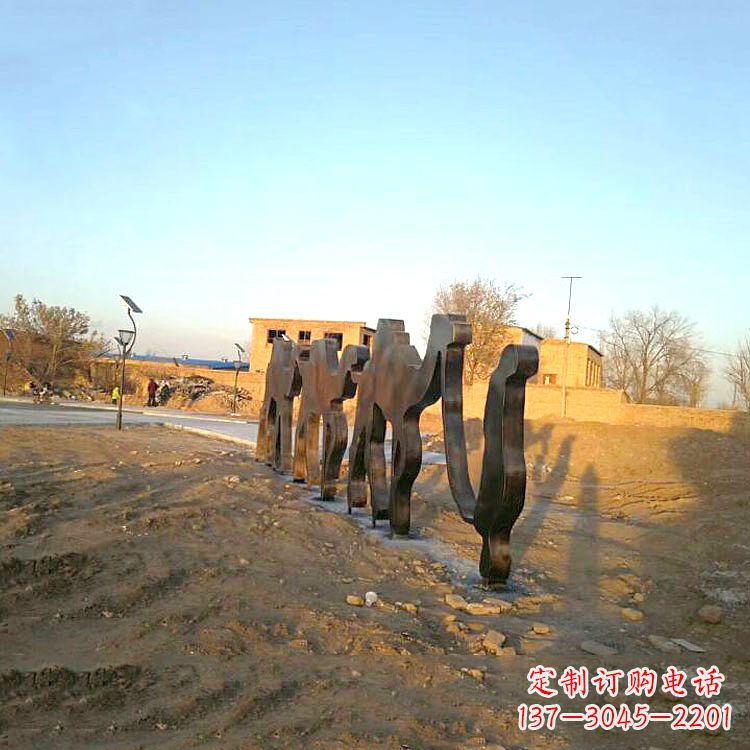 温州不锈钢骆驼剪影雕塑-公园抽象铁艺动物雕塑