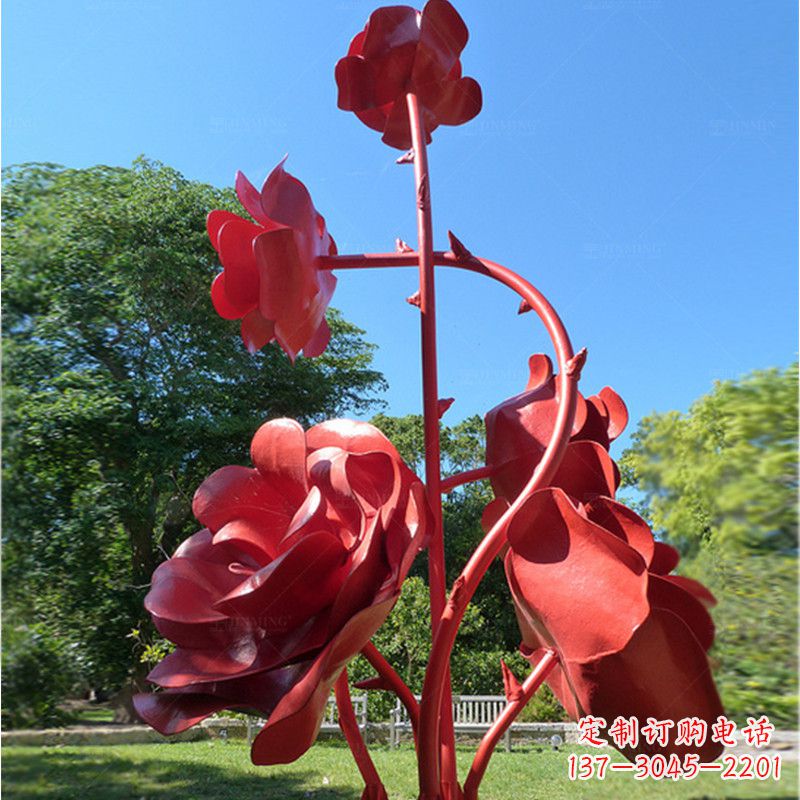 温州不锈钢玫瑰花雕塑景观摆件