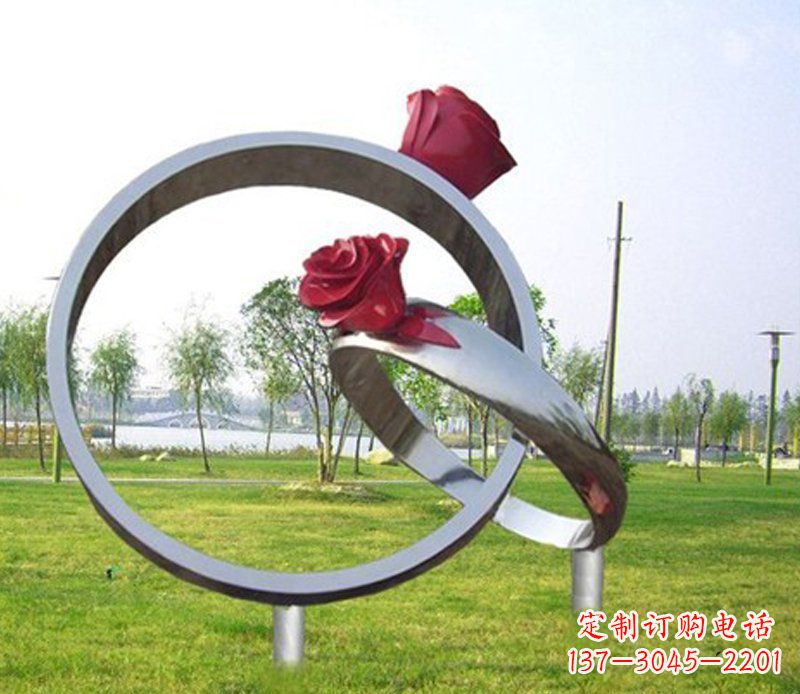 温州不锈钢玫瑰花戒指公园雕塑