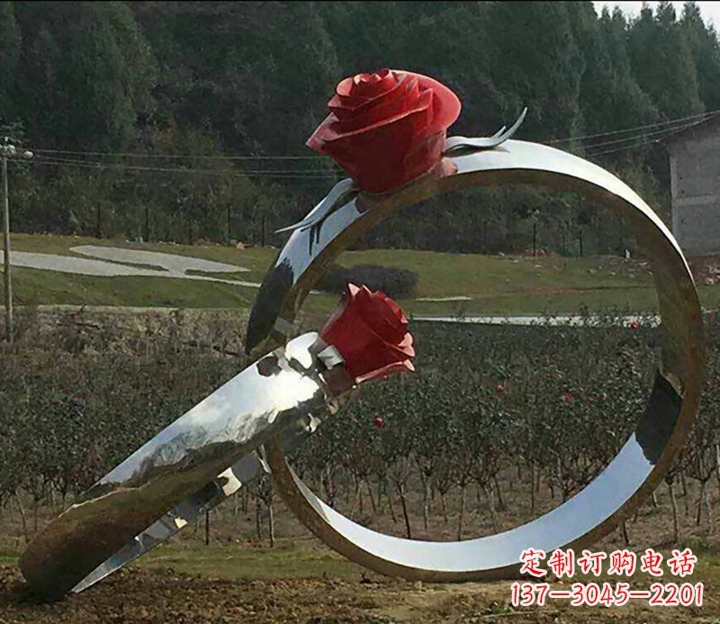 温州不锈钢玫瑰花对戒雕塑