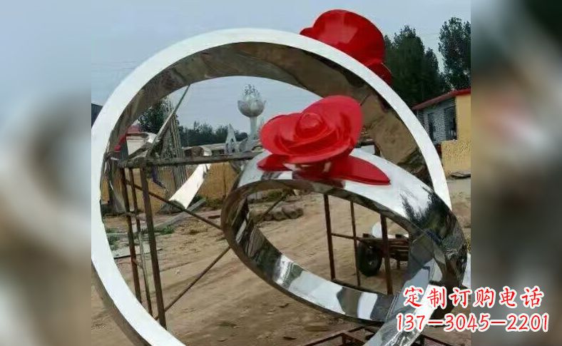 温州不锈钢玫瑰花戒指景观雕塑