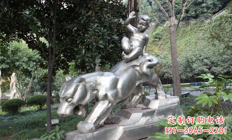 温州不锈钢骑老虎的小孩雕塑