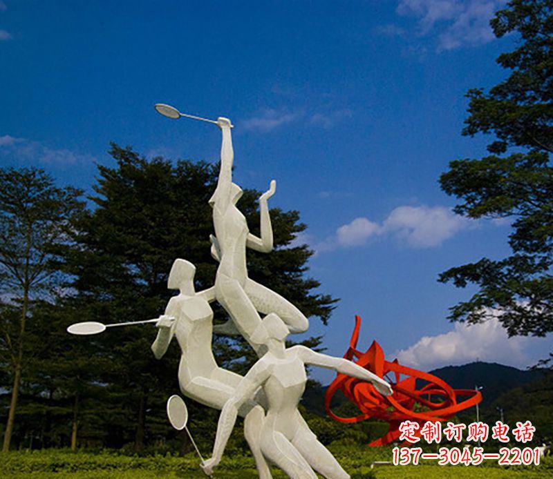 温州不锈钢人物打羽毛球雕塑