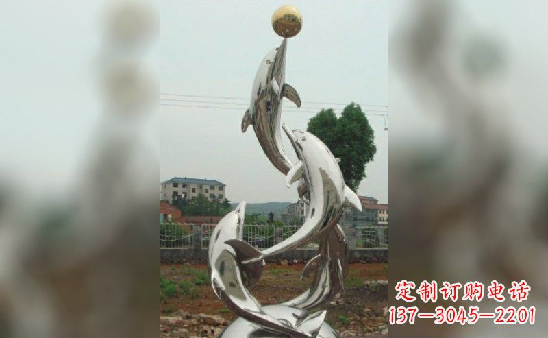 温州不锈钢三个海豚嬉戏雕塑