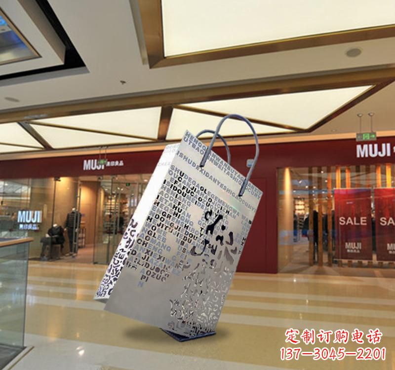 温州不锈钢商场景观购物袋雕塑