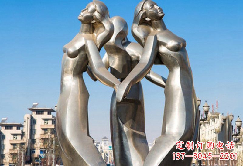 温州不锈钢手拉手的女孩雕塑