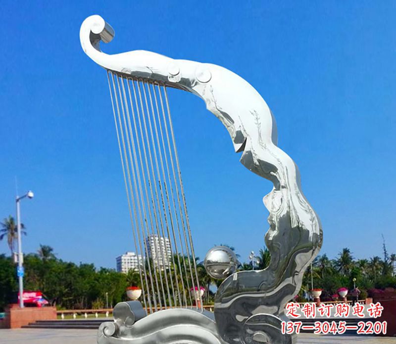 温州不锈钢竖琴乐器雕塑