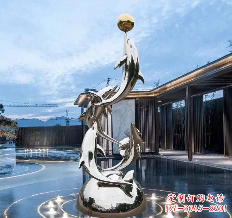 温州海豚的优雅身姿——不锈钢水景雕塑