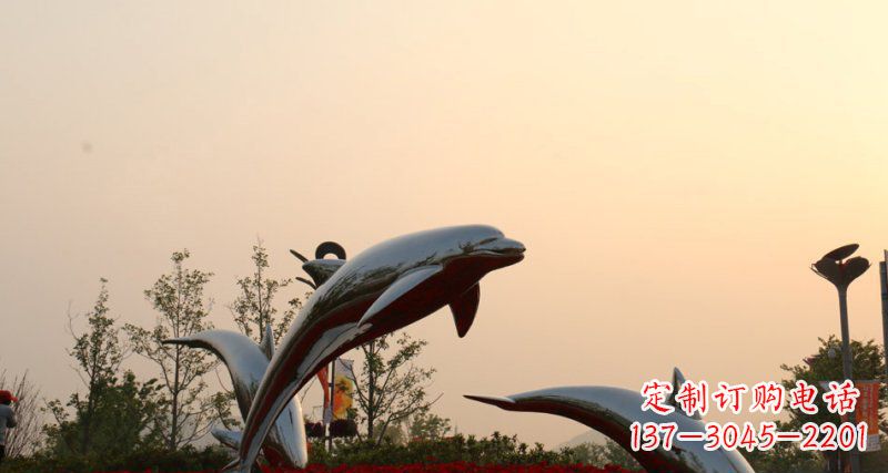 温州不锈钢跳跃的海豚动物雕塑