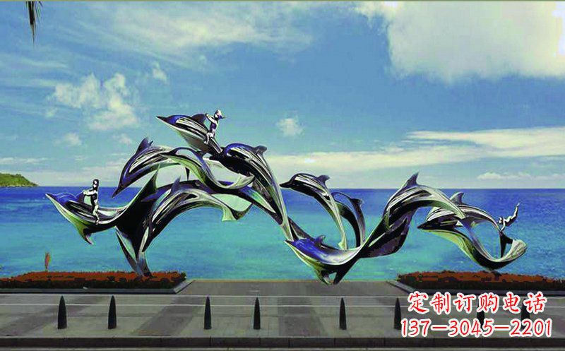 温州不锈钢跳跃的海豚广场景观雕塑
