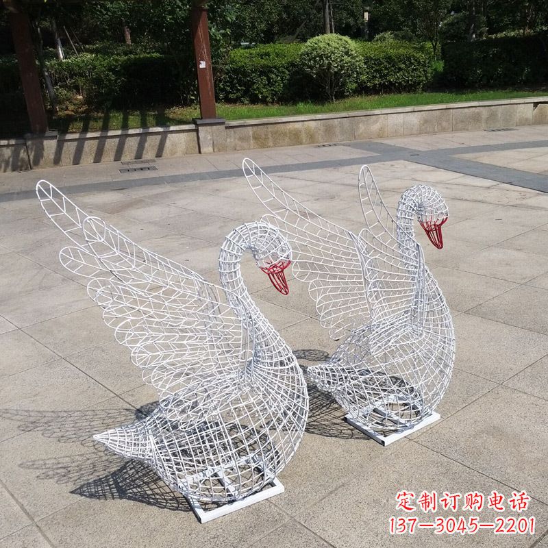 温州不锈钢网格展翅天鹅雕塑