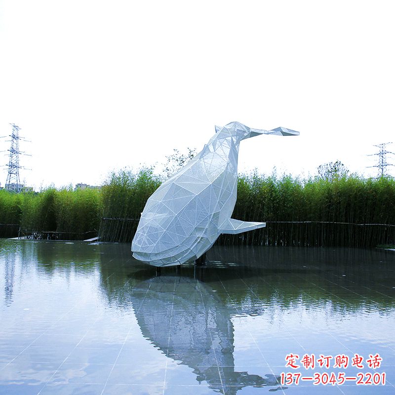 温州不锈钢网格鲸鱼水景景观雕塑