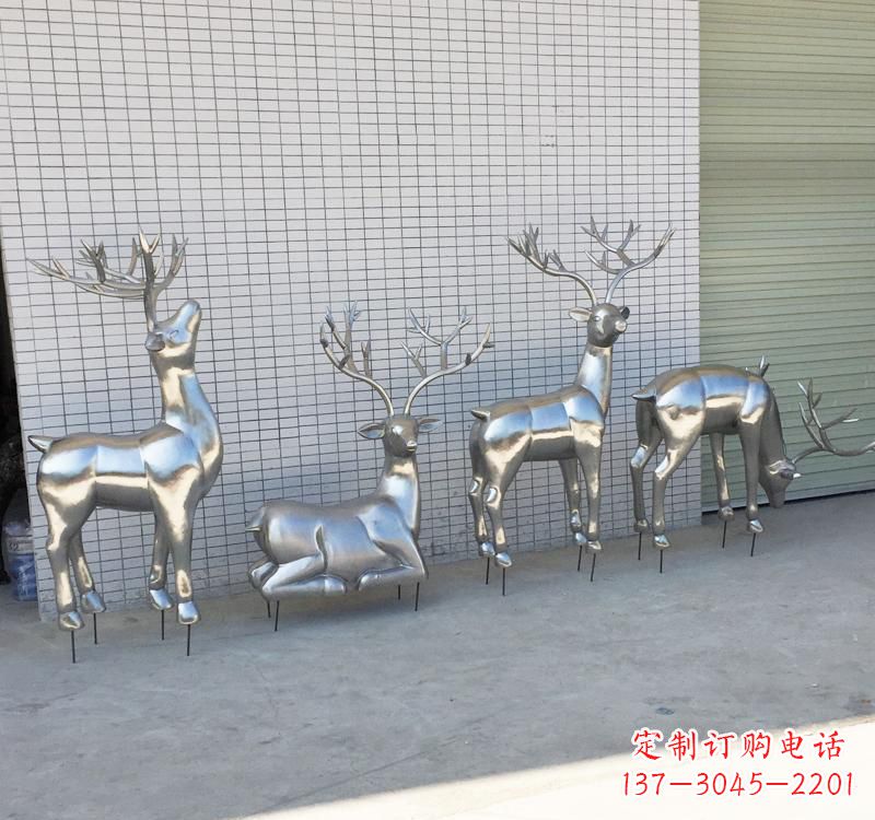 温州不锈钢现代动物梅花鹿雕塑