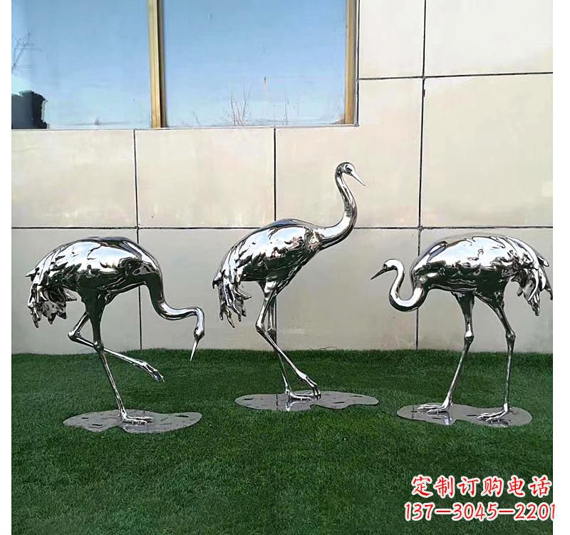 温州不锈钢现代镜面仙鹤雕塑