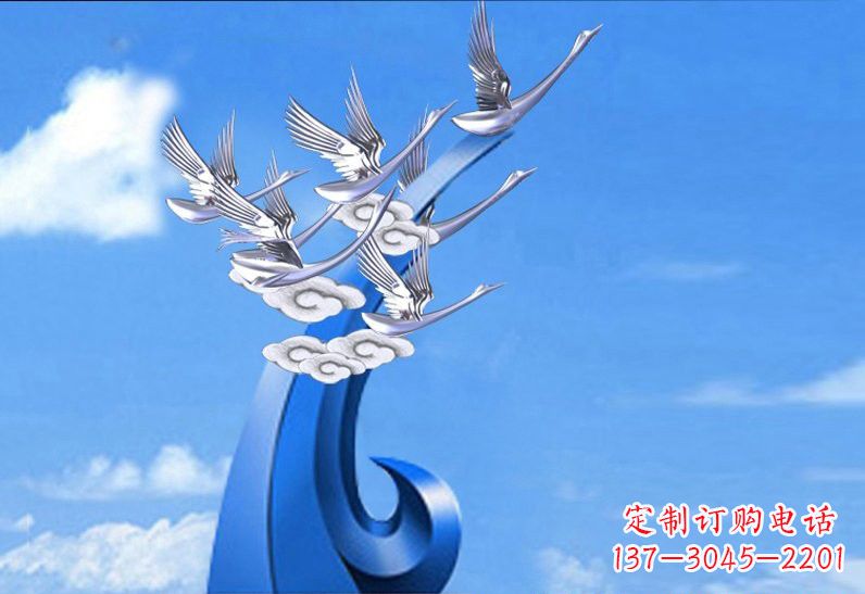 温州不锈钢祥云仙鹤景观雕塑