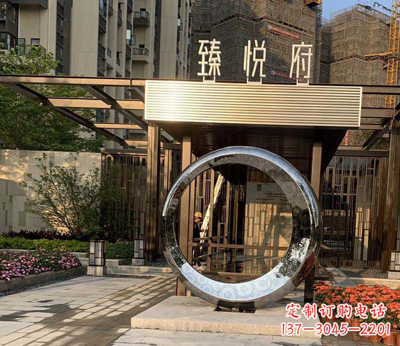 温州不锈钢小区圆环雕塑赋予小区景观更多美感