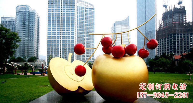 温州不锈钢苹果雕塑,添彩公园景观