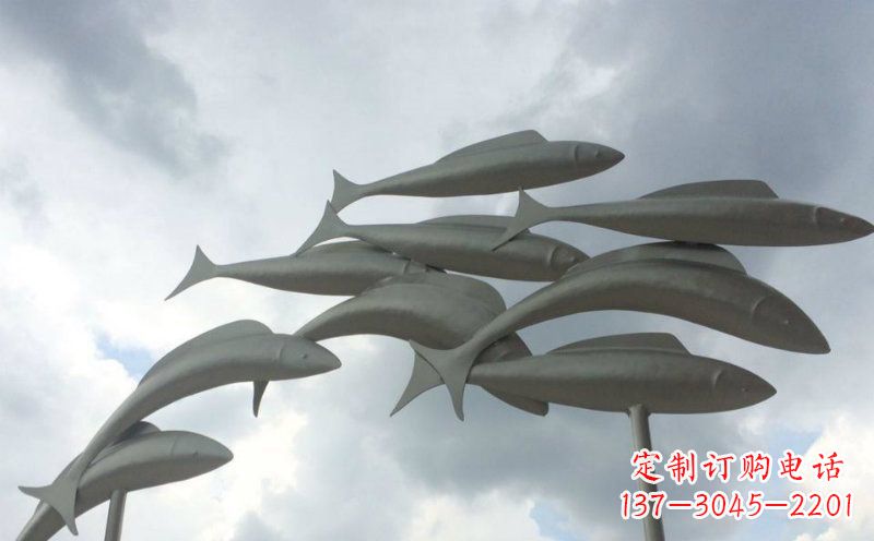温州不锈钢鱼群动物雕塑