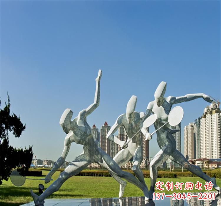 温州不锈钢园林打羽毛球雕塑
