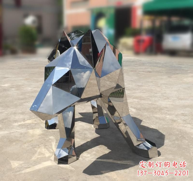 温州不锈钢园林动物几何狼雕塑