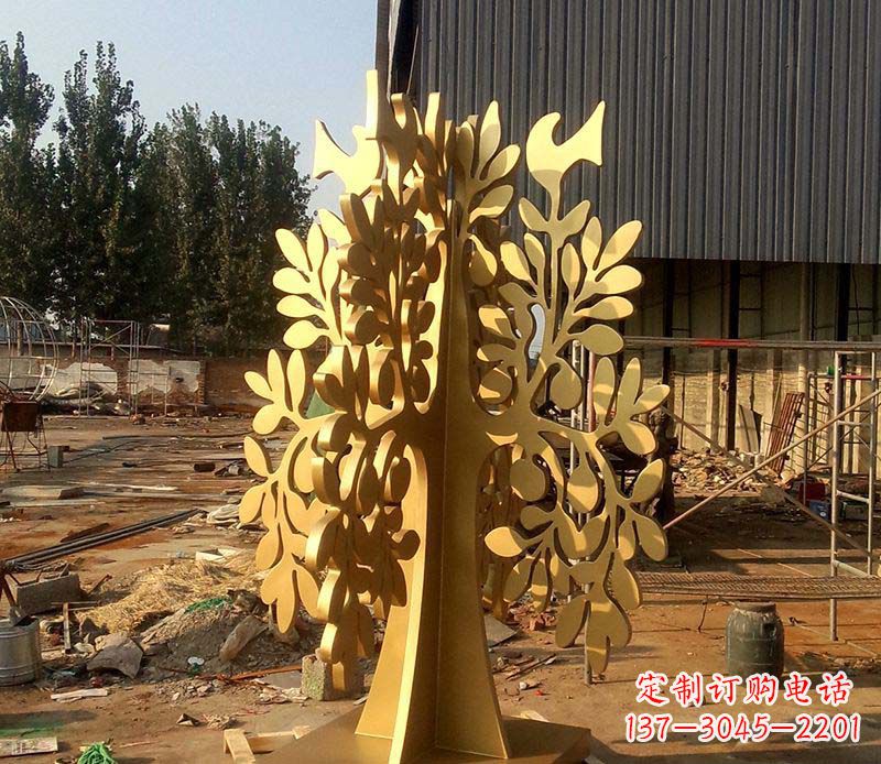 温州不锈钢园林烤漆树叶雕塑