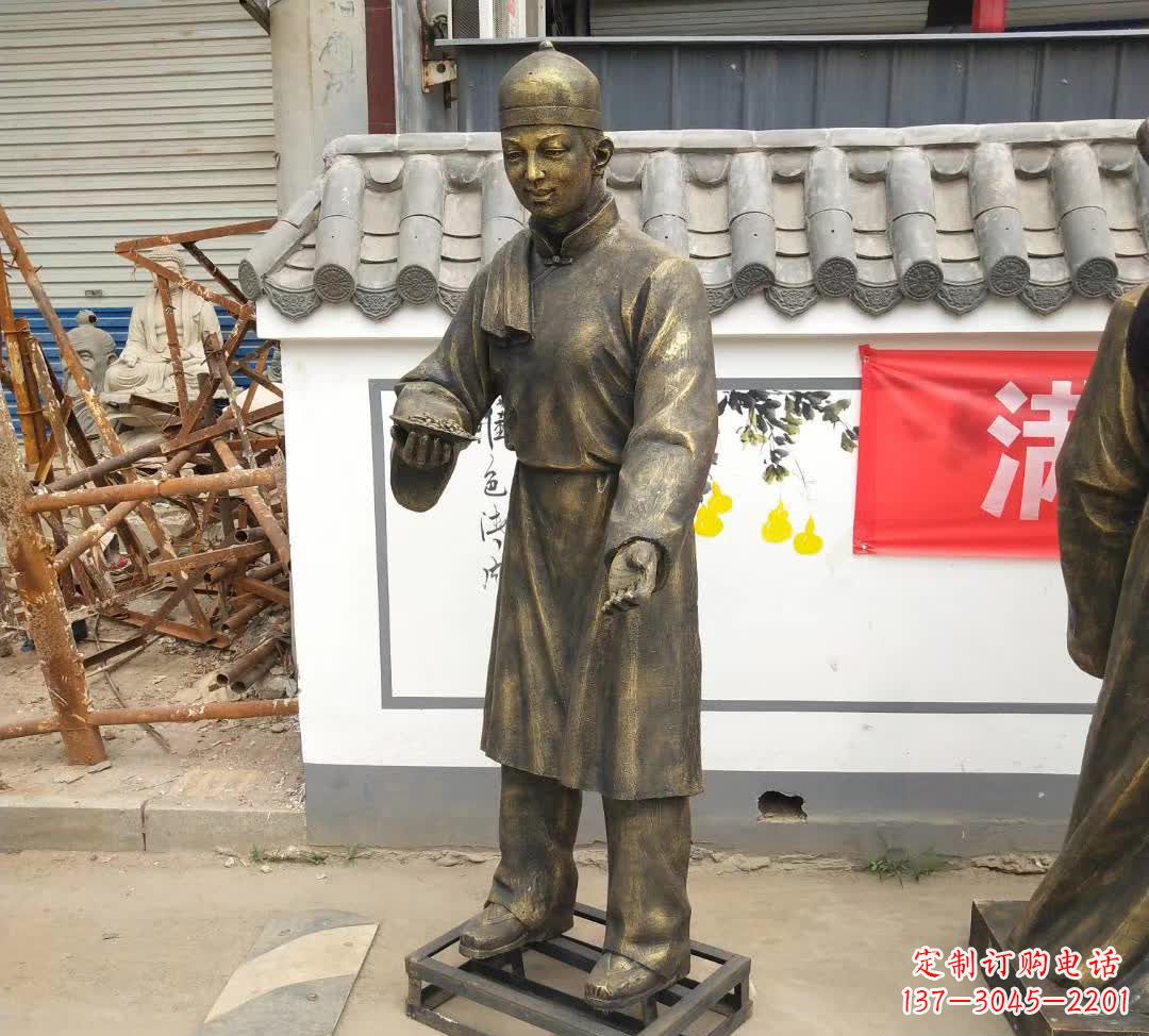 温州传承百年店小二铜雕