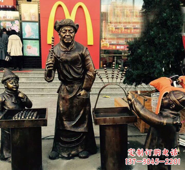 温州步行街卖糖葫芦的人物铜雕