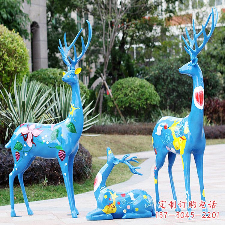 温州彩绘鹿雕塑玻璃钢-商场美陈动物摆件