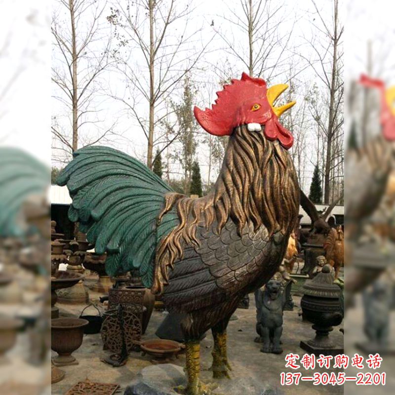 温州彩绘铜雕公鸡生肖动物雕塑