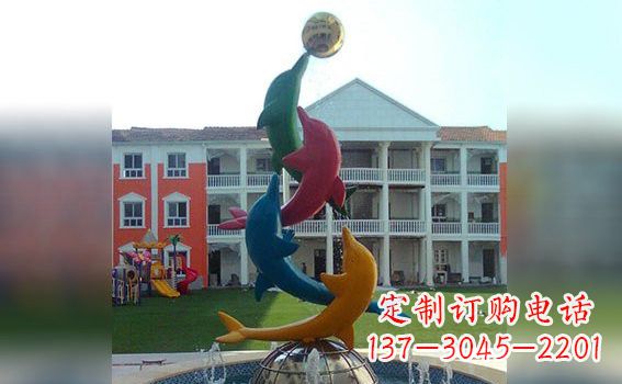 温州彩色不锈钢海豚雕塑海洋动物景观标识
