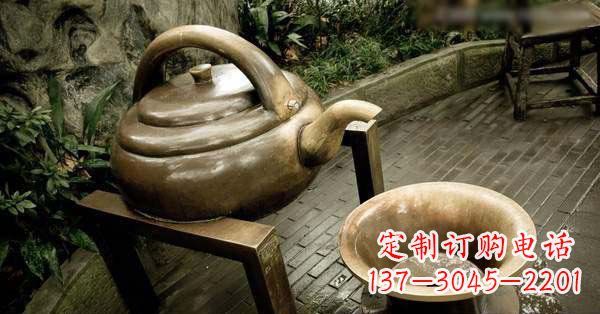 温州茶壶茶碗玻璃钢仿铜景观雕塑